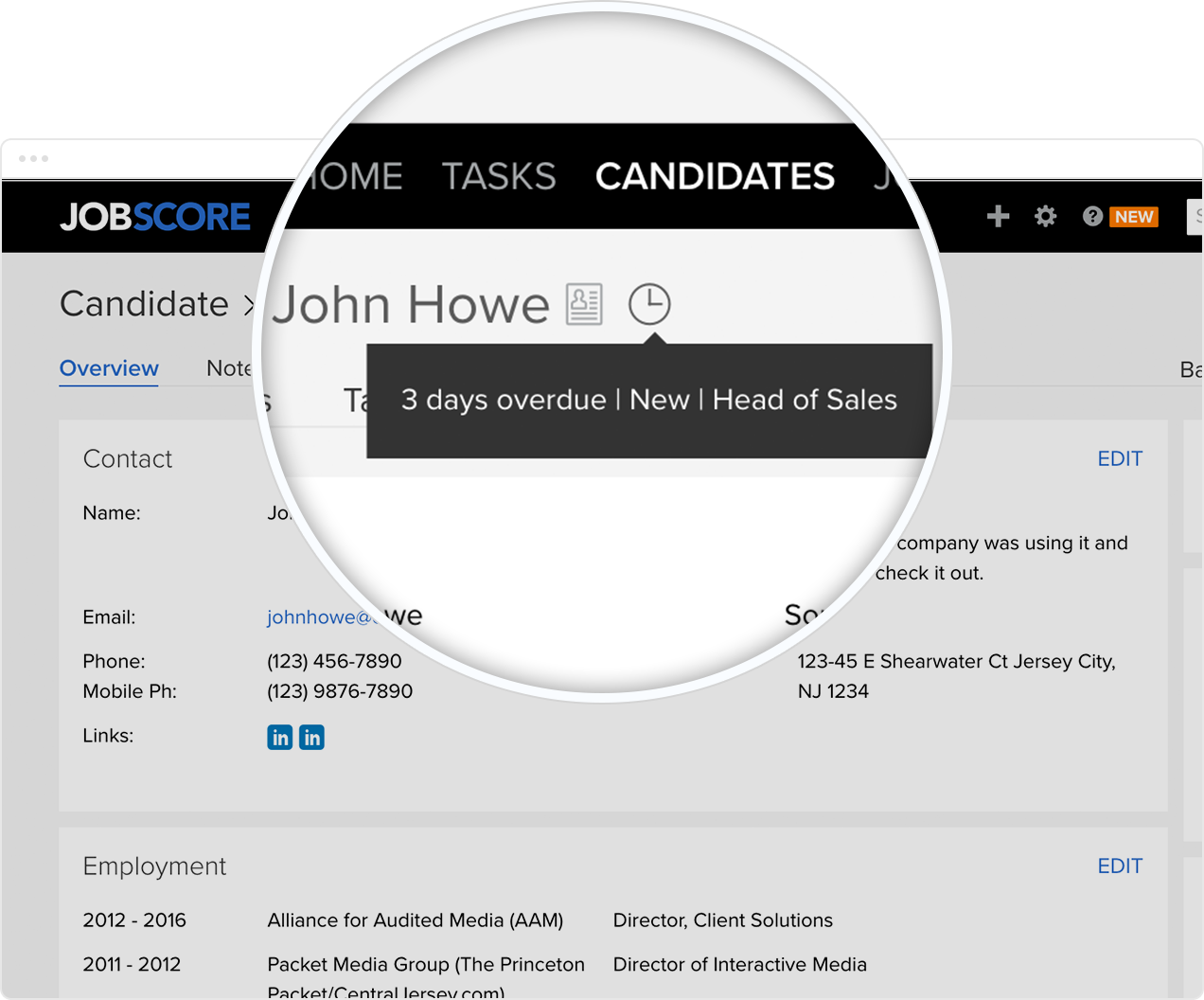 Candidate overdue alert in an applicant tracking system